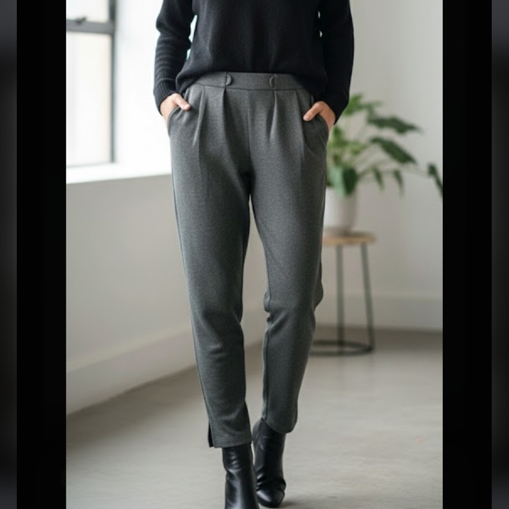 Betabrand women's dress pants mid rise slim fit open ankles pleated front M.